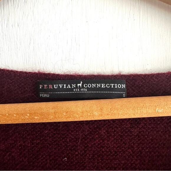 Peruvian Connection Maroon Scoop Neck Cropped Long sleeve Alpaca Sweater Small - Picture 3 of 12